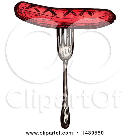 Clipart of a Sketched Sausage on a Fork - Royalty Free Vector Illustration by Vector Tradition SM