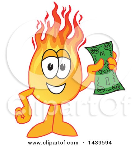 Clipart of a Comet School Mascot Character Holding a Banknote - Royalty Free Vector Illustration by Mascot Junction