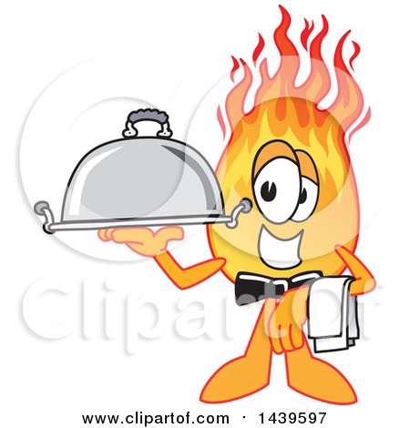Clipart of a Comet School Mascot Character Waiter Holding a Cloche Platter - Royalty Free Vector Illustration by Mascot Junction