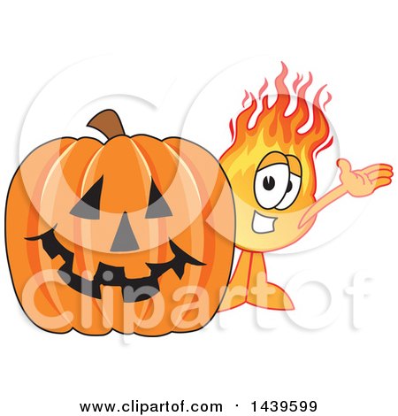 Clipart of a Comet School Mascot Character by a Halloween Jackolantern Pumpkin - Royalty Free Vector Illustration by Mascot Junction