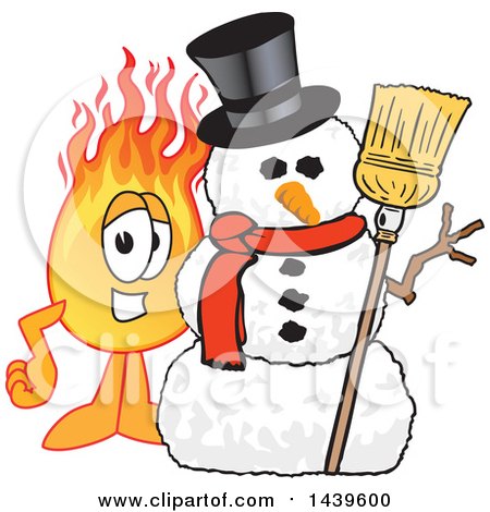 Clipart of a Comet School Mascot Character with a Snowman - Royalty Free Vector Illustration by Mascot Junction