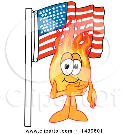 Clipart of a Comet School Mascot Character Pledging Allegiance to the American Flag - Royalty Free Vector Illustration by Mascot Junction