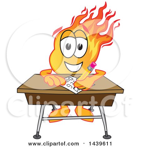 Clipart of a Comet School Mascot Character Student Writing at a Desk - Royalty Free Vector Illustration by Mascot Junction
