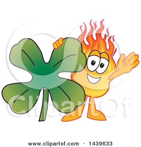 Clipart of a Comet School Mascot Character with a Lucky Four Leaf St Patricks Day Shamrock Clover - Royalty Free Vector Illustration by Mascot Junction
