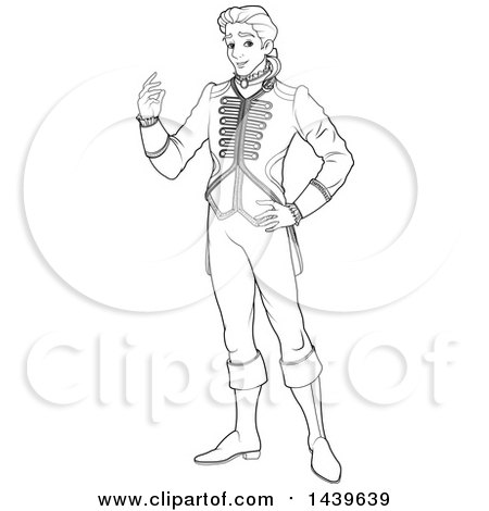 Clipart of a Black and White Lineart Prince - Royalty Free Vector Illustration by Pushkin