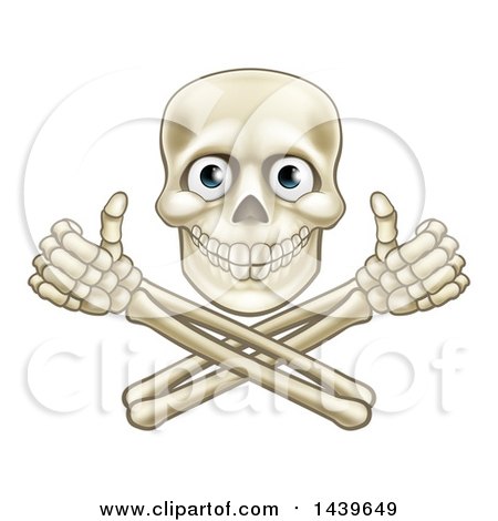 Clipart of a Human Skull with Eyeballs, over Crossbone Arms Giving Thumbs up - Royalty Free Vector Illustration by AtStockIllustration