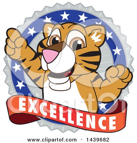 Clipart of a Tiger Cub School Mascot Character on an Excellence Badge - Royalty Free Vector Illustration by Mascot Junction