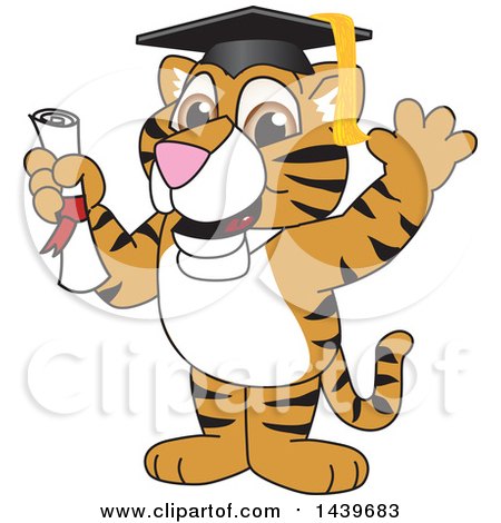 Clipart of a Tiger Cub School Mascot Character Graduate - Royalty Free Vector Illustration by Mascot Junction