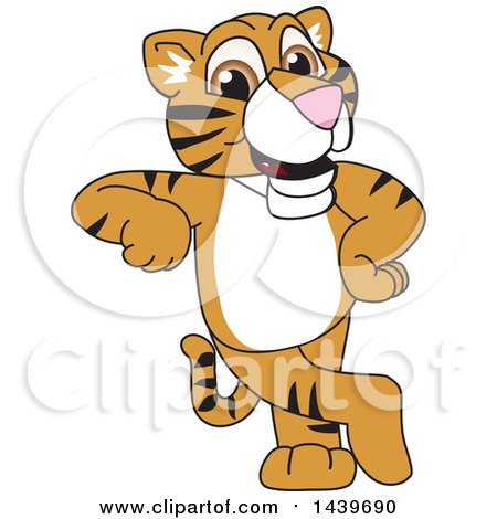 Clipart of a Tiger Cub School Mascot Character Leaning - Royalty Free Vector Illustration by Toons4Biz