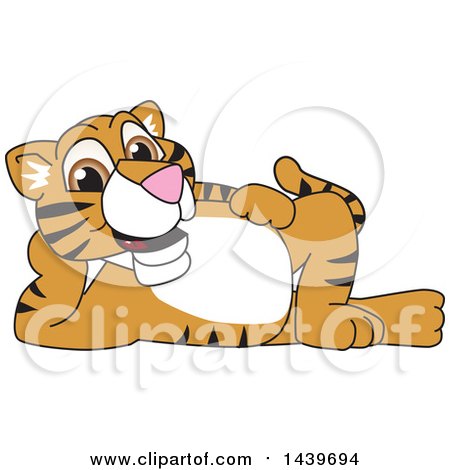 Clipart of a Tiger Cub School Mascot Character Relaxing - Royalty Free Vector Illustration by Mascot Junction