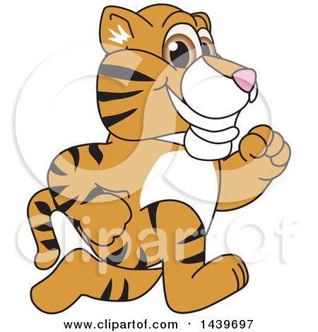 Clipart of a Tiger Cub School Mascot Character Running - Royalty Free Vector Illustration by Mascot Junction