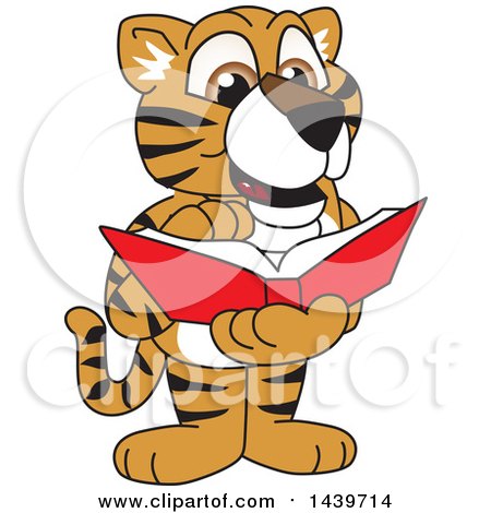 Clipart of a Tiger Cub School Mascot Character Reading a Book - Royalty Free Vector Illustration by Mascot Junction