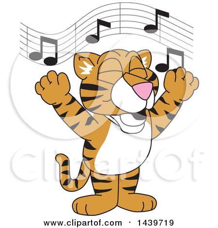 Clipart of a Tiger Cub School Mascot Character Singing - Royalty Free Vector Illustration by Mascot Junction