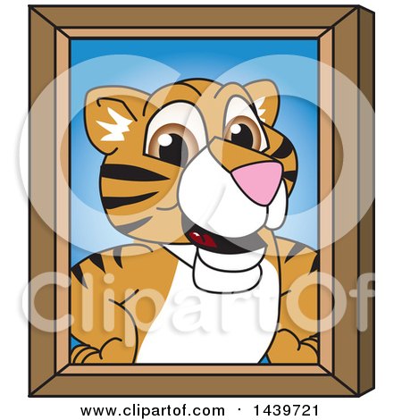 Clipart of a Tiger Cub School Mascot Character Portrait - Royalty Free Vector Illustration by Mascot Junction