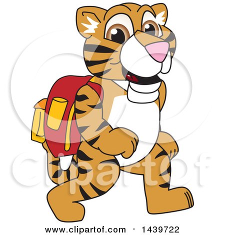 Clipart of a Tiger Cub School Mascot Character Wearing a Backpack - Royalty Free Vector Illustration by Mascot Junction