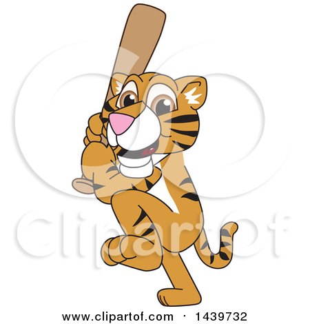 Clipart of a Tiger Cub School Mascot Character Holding a Baseball Bat - Royalty Free Vector Illustration by Mascot Junction
