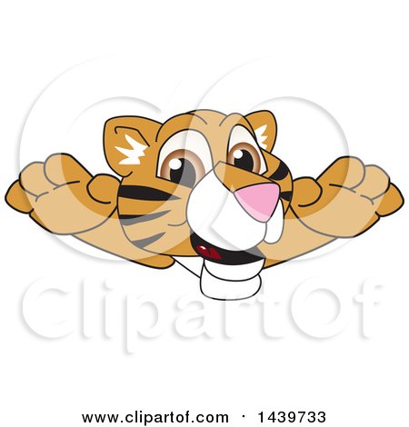 Clipart of a Tiger Cub School Mascot Character Leaping - Royalty Free Vector Illustration by Mascot Junction