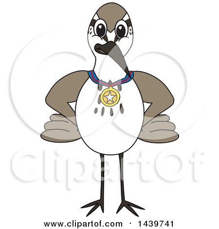 Clipart of a Sandpiper Bird School Mascot Character Wearing a Sports Medal - Royalty Free Vector Illustration by Mascot Junction