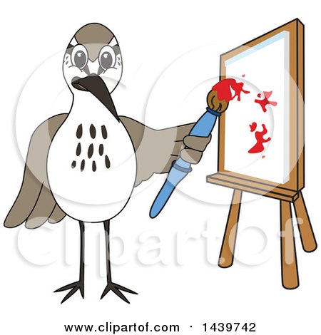 Clipart of a Sandpiper Bird School Mascot Character Painting - Royalty Free Vector Illustration by Mascot Junction