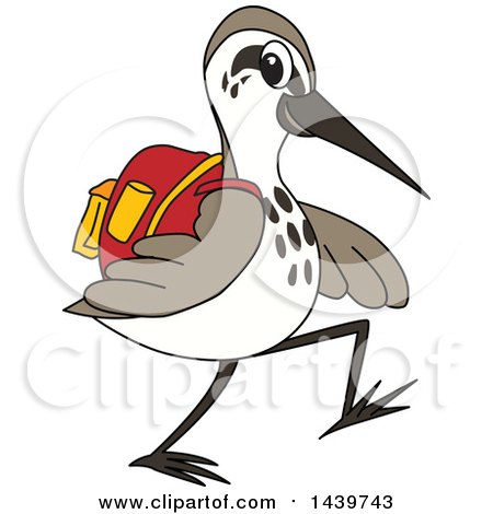 Clipart of a Sandpiper Bird School Mascot Character Wearing a Backpack - Royalty Free Vector Illustration by Mascot Junction