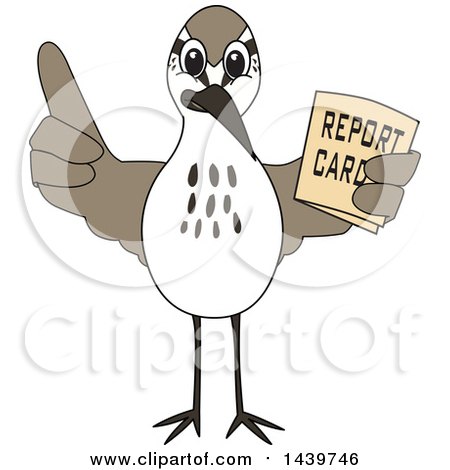 Clipart of a Sandpiper Bird School Mascot Character Holding a Report Card - Royalty Free Vector Illustration by Mascot Junction