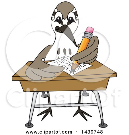 Clipart of a Sandpiper Bird School Mascot Character Taking a Quiz - Royalty Free Vector Illustration by Mascot Junction