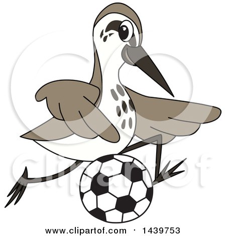 Clipart of a Sandpiper Bird School Mascot Character Playing Soccer - Royalty Free Vector Illustration by Mascot Junction