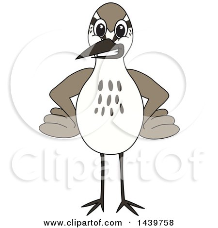 Clipart of a Sandpiper Bird School Mascot Character with Hands on His Hips - Royalty Free Vector Illustration by Mascot Junction