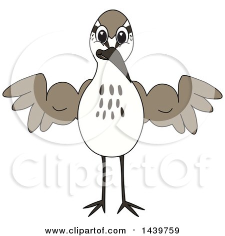 Clipart of a Sandpiper Bird School Mascot Character Flexing - Royalty Free Vector Illustration by Mascot Junction