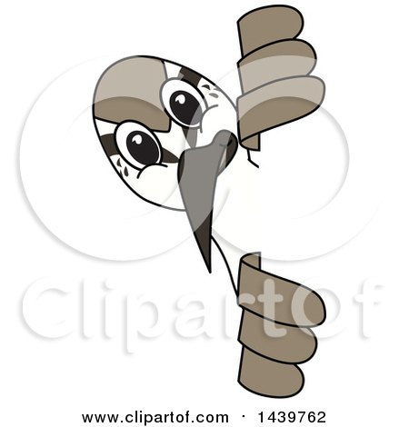 Clipart of a Sandpiper Bird School Mascot Character Looking Around a Sign - Royalty Free Vector Illustration by Mascot Junction