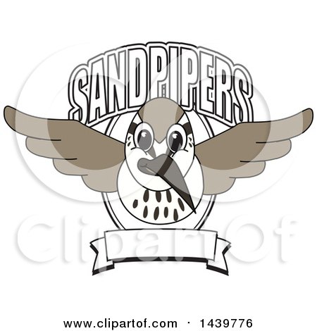 Clipart of a Sandpiper Bird School Mascot Character with Text and a Banner - Royalty Free Vector Illustration by Mascot Junction