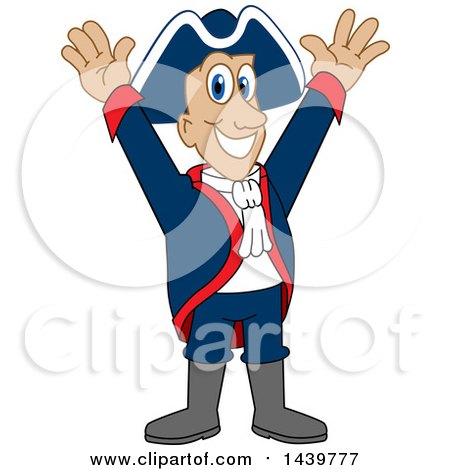 Clipart of a Patriot School Mascot Character Cheering - Royalty Free Vector Illustration by Mascot Junction