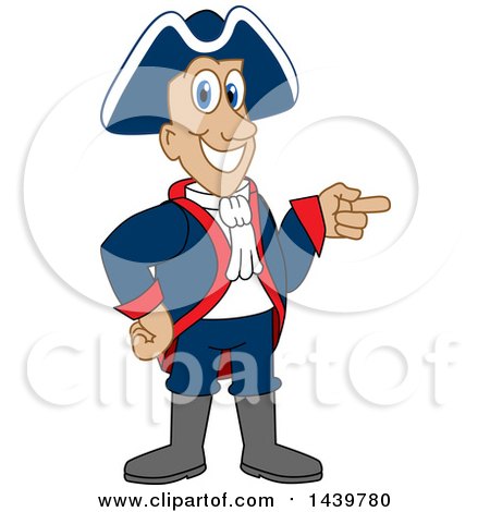 Clipart of a Patriot School Mascot Character Pointing - Royalty Free Vector Illustration by Mascot Junction