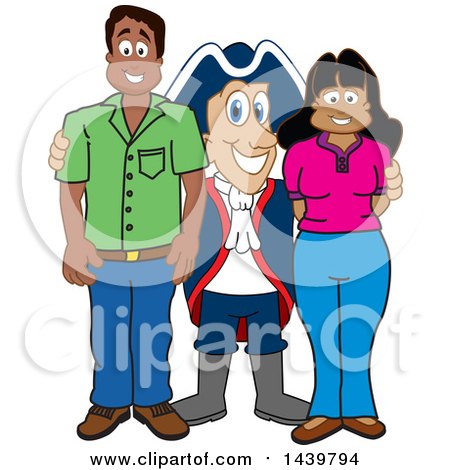 Clipart of a Patriot School Mascot Character with Happy Parents or Teachers - Royalty Free Vector Illustration by Mascot Junction