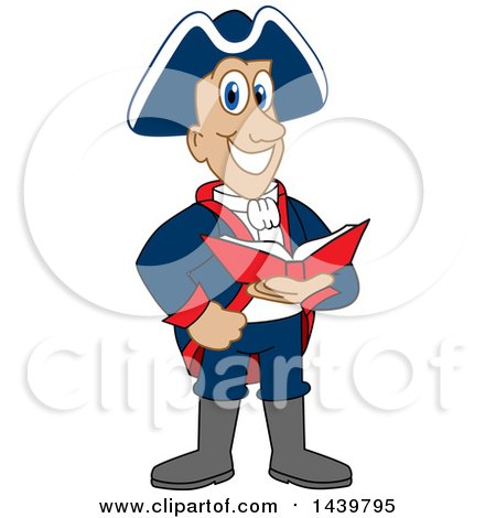 Clipart of a Patriot School Mascot Character Reading a Book - Royalty Free Vector Illustration by Mascot Junction