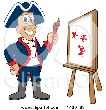 Clipart of a Patriot School Mascot Character Painting - Royalty Free Vector Illustration by Mascot Junction