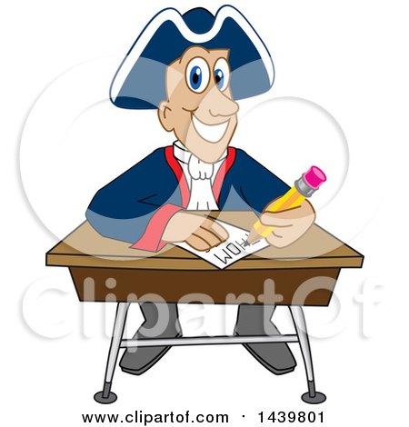 Clipart of a Patriot School Mascot Character Taking a Quiz - Royalty Free Vector Illustration by Mascot Junction