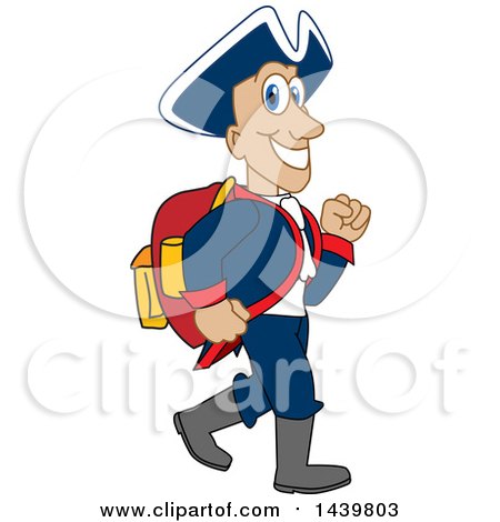 Clipart of a Patriot School Mascot Character Wearing a Backpack - Royalty Free Vector Illustration by Mascot Junction