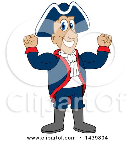 Clipart of a Patriot School Mascot Character Flexing - Royalty Free Vector Illustration by Mascot Junction