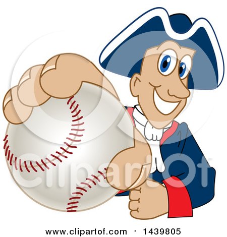 Clipart of a Patriot School Mascot Character Grabbing a Baseball - Royalty Free Vector Illustration by Mascot Junction