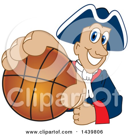 Clipart of a Patriot School Mascot Character Grabbing a Basketball - Royalty Free Vector Illustration by Mascot Junction
