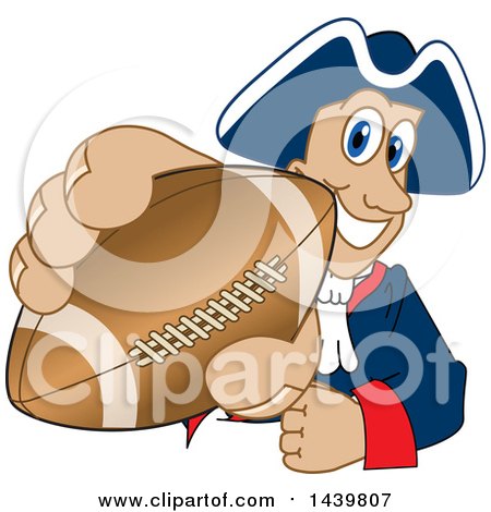 Clipart of a Patriot School Mascot Character Grabbing a Football - Royalty Free Vector Illustration by Mascot Junction