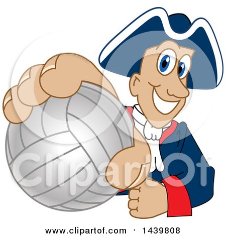 Clipart of a Patriot School Mascot Character Grabbing a Volleyball - Royalty Free Vector Illustration by Mascot Junction