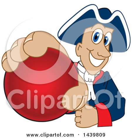 Clipart of a Patriot School Mascot Character Grabbing a Red Ball - Royalty Free Vector Illustration by Mascot Junction