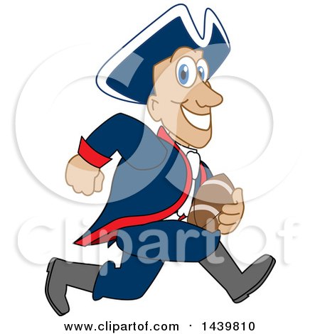 Clipart of a Patriot School Mascot Character Playing Football - Royalty Free Vector Illustration by Mascot Junction