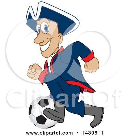 Clipart of a Patriot School Mascot Character Playing Soccer - Royalty Free Vector Illustration by Mascot Junction