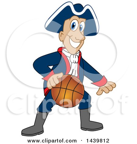 Clipart of a Patriot School Mascot Character Playing Basketball - Royalty Free Vector Illustration by Mascot Junction