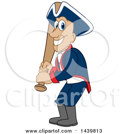Clipart of a Patriot School Mascot Character Holding a Baseball Bat - Royalty Free Vector Illustration by Mascot Junction
