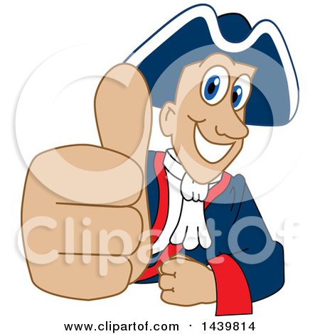 Clipart of a Patriot School Mascot Character Giving a Thumb up - Royalty Free Vector Illustration by Mascot Junction