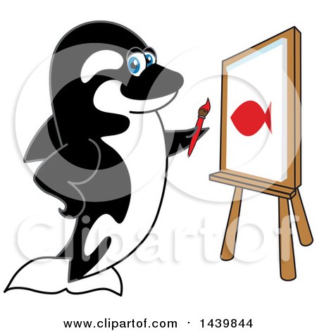 Clipart of a Killer Whale Orca School Mascot Character Painting - Royalty Free Vector Illustration by Mascot Junction